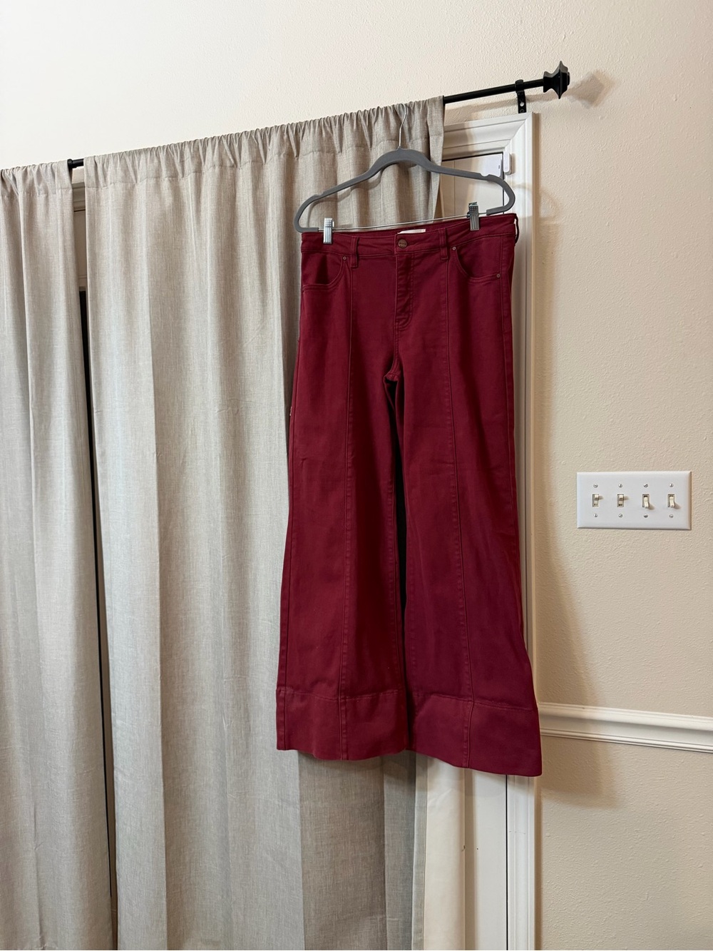 High-Rise Wide Leg Jogger Jeans in Deep Burgundy